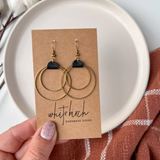 Black Leather & Brass Circles Earrings