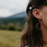 Black Leather & Brass Circles Earrings
