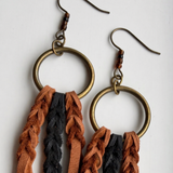 Stay Wild - Braided Black/Brown Leather & Bronze Hoop Earrings