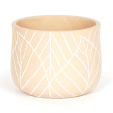 Beige Concrete Pot with White Leaf Pattern