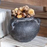 Black Low Round Terracotta Vase with Handles