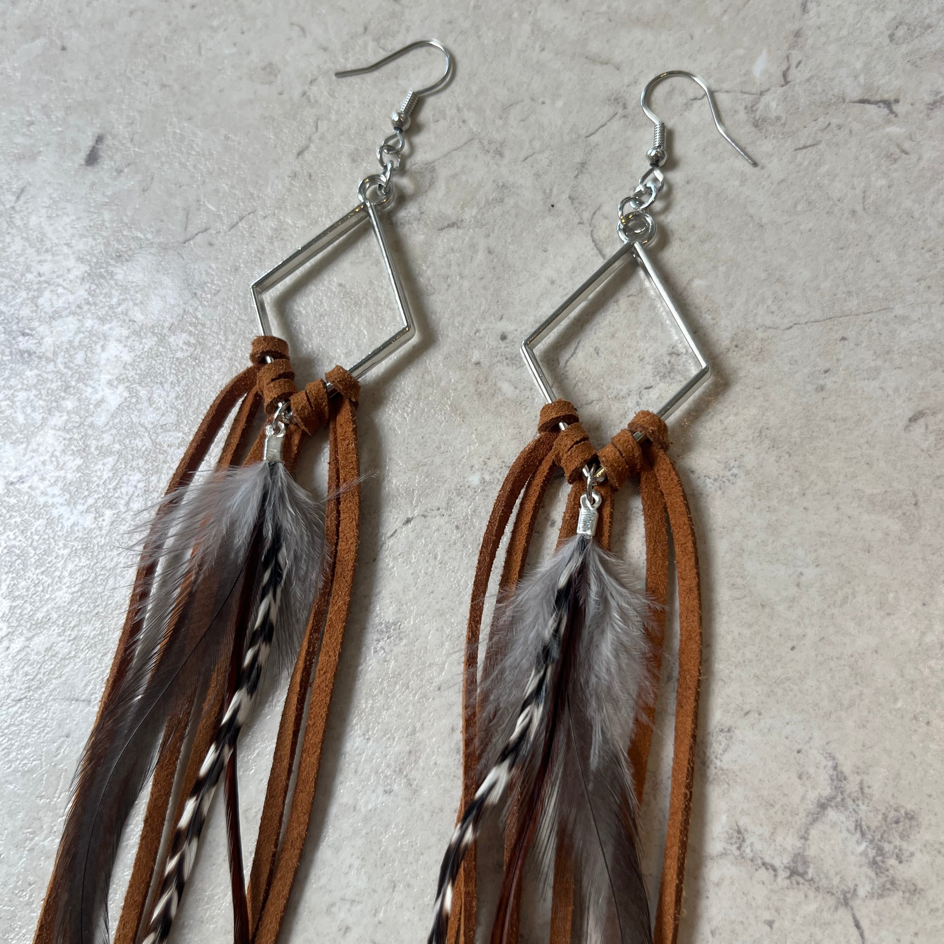 Stay Wild - Leather & Feather Diamond Earrings