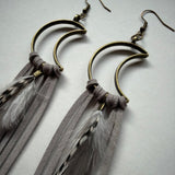 Stay Wild - Leather & Feather Moon Earrings