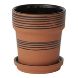 Black Striped Terracotta Pot with Saucer