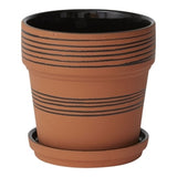 Black Striped Terracotta Pot with Saucer