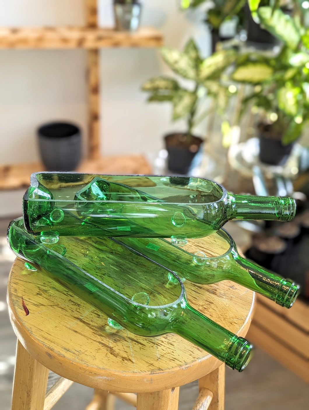Green Glass Footed Half Wine Bottle