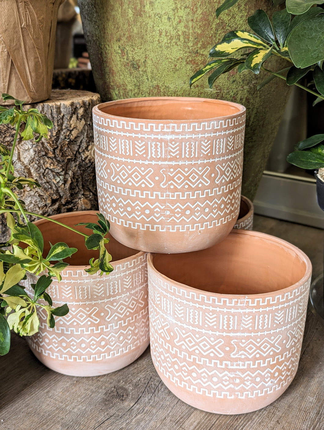 Terracotta/White Ceramic Artisan Design Pot