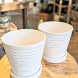 White Ribbed Pot w/ Hole & Saucer (Small)