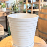 White Ribbed Pot w/ Hole & Saucer (Large)