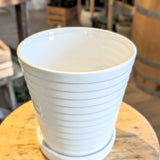 White Ribbed Pot w/ Hole & Saucer (Large)