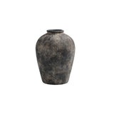 Black Low Round Terracotta Vase with Handles
