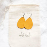 Mustard Yellow Leather Teardrop Earrings