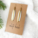 White Lux Leather & Brass Bar Earrings