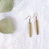 Beige Leather & Brass Bar Earrings