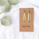 Beige Leather & Brass Bar Earrings
